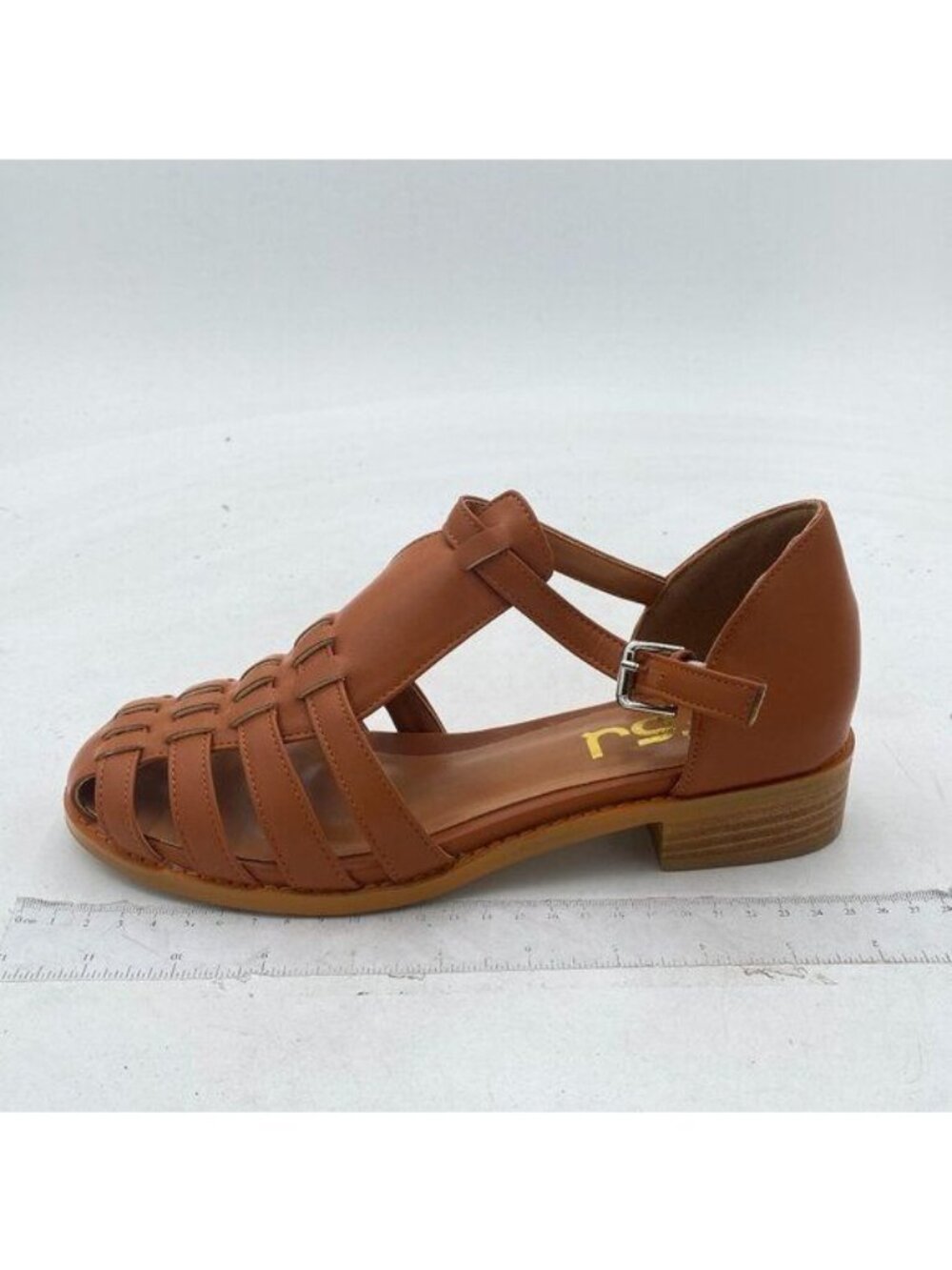 FSJ Women Retro Closed Toe Flats Sandals Low Block Heel Woven Roman Ankle Strap